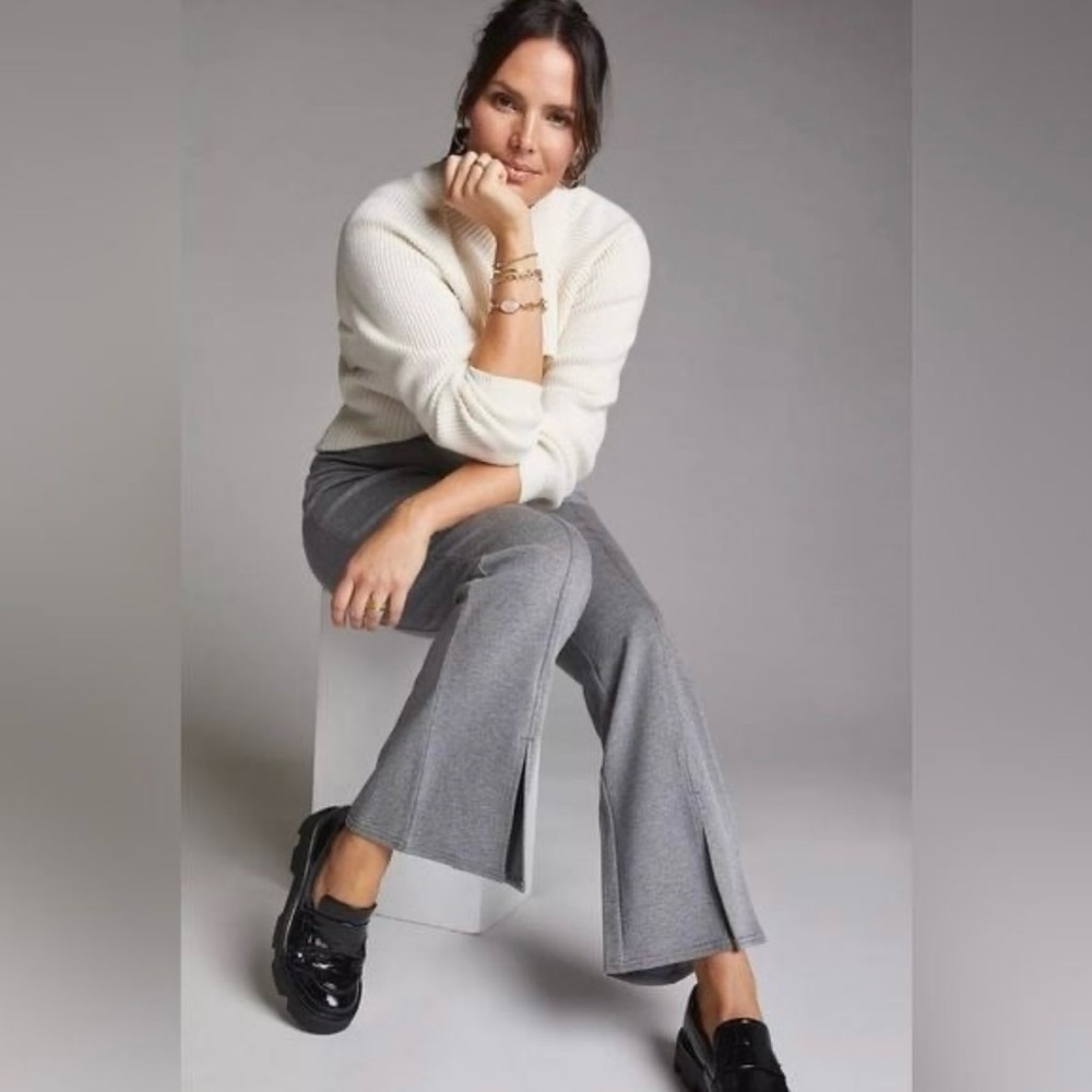 Maeve by Anthropologie Gray Seamed Flare Pant with Split Hem